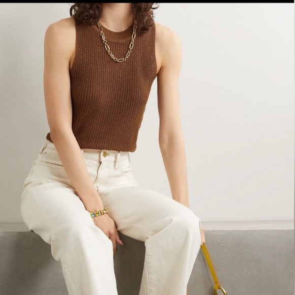 Reformation - Ribbed Tencel & Linen Blend Tank Top in Toffee Brown - Picture 2 of 6